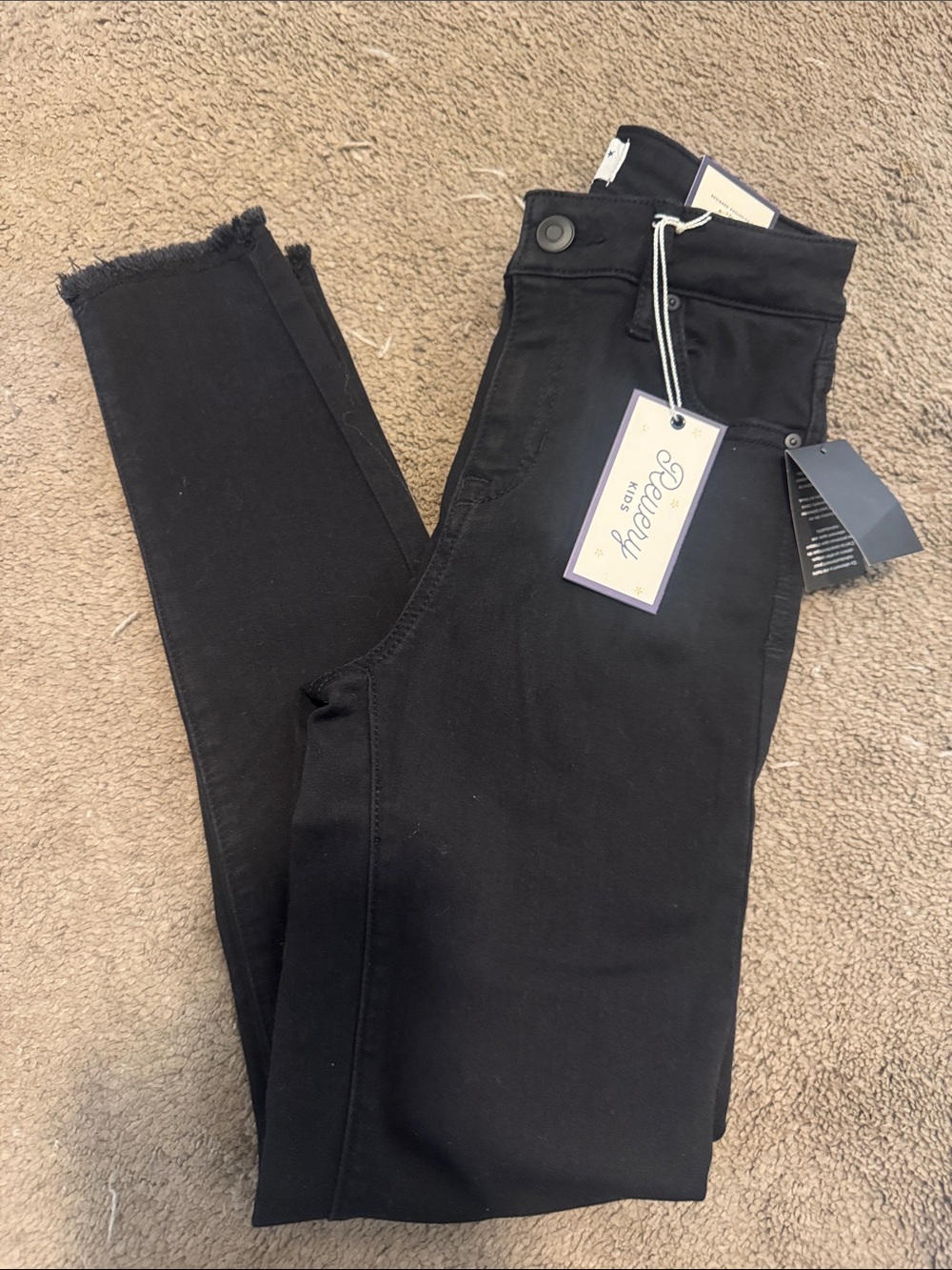 Renee Kids Black Skinny Jeans with Frayed Hem